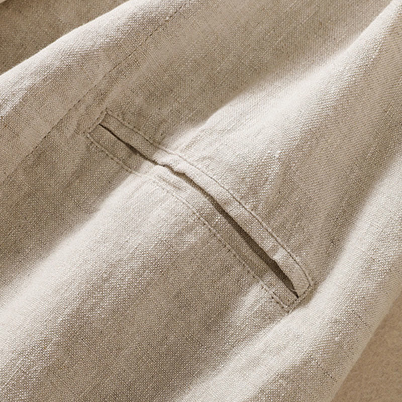 Chaqueta de algodón y lino con cuello alto y manga larga para mujer de Buddha Stones con bolsillos - image 12