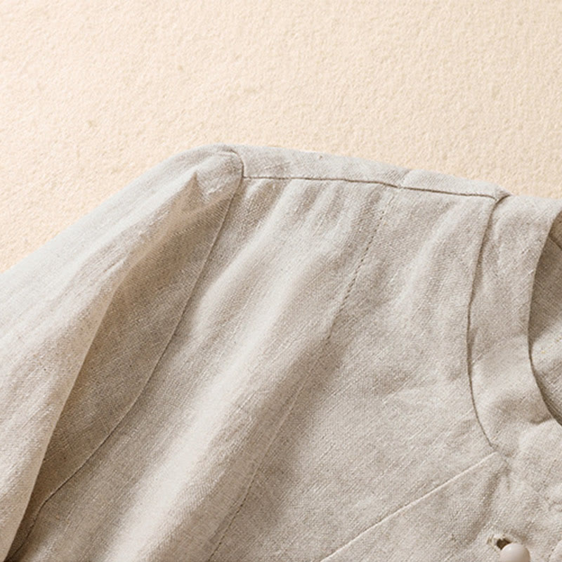 Chaqueta de algodón y lino con cuello alto y manga larga para mujer de Buddha Stones con bolsillos - image 6