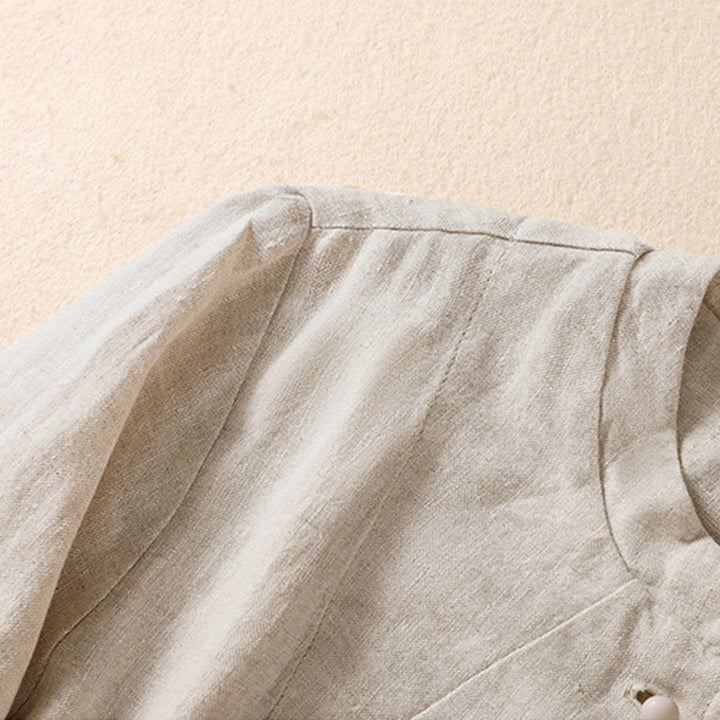 Chaqueta de algodón y lino con cuello alto y manga larga para mujer de Buddha Stones con bolsillos - image 6