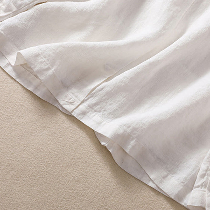 Chaqueta de algodón y lino con cuello alto y manga larga para mujer de Buddha Stones con bolsillos - image 17