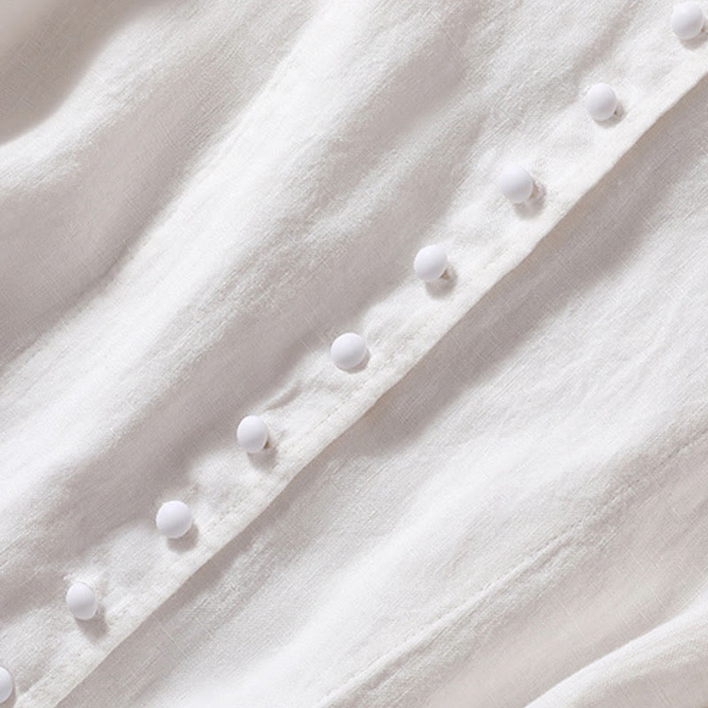 Chaqueta de algodón y lino con cuello alto y manga larga para mujer de Buddha Stones con bolsillos - image 21