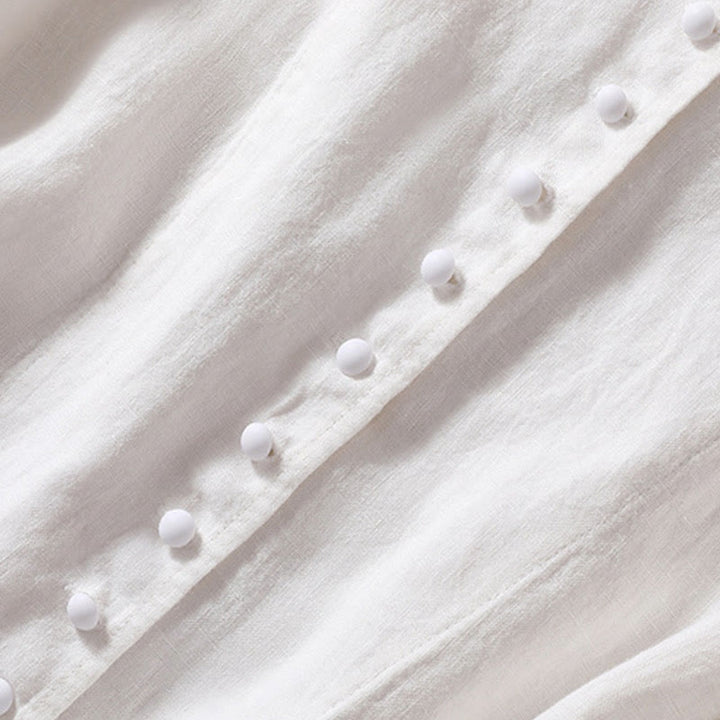 Chaqueta de algodón y lino con cuello alto y manga larga para mujer de Buddha Stones con bolsillos - image 21