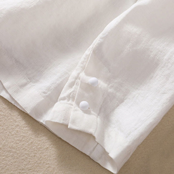 Chaqueta de algodón y lino con cuello alto y manga larga para mujer de Buddha Stones con bolsillos - image 16