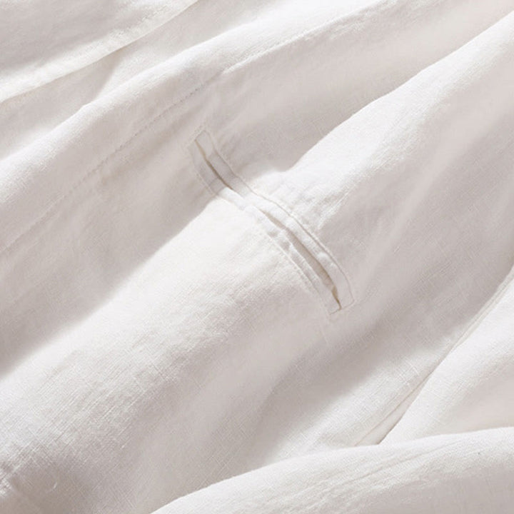 Chaqueta de algodón y lino con cuello alto y manga larga para mujer de Buddha Stones con bolsillos - image 18