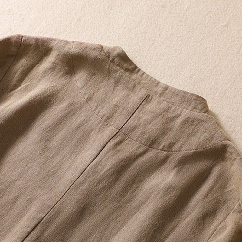 Chaqueta de algodón y lino con cuello alto y manga larga para mujer de Buddha Stones con bolsillos - image 25