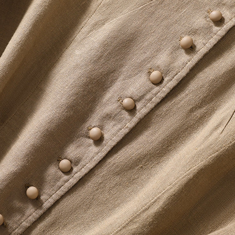 Chaqueta de algodón y lino con cuello alto y manga larga para mujer de Buddha Stones con bolsillos - image 27