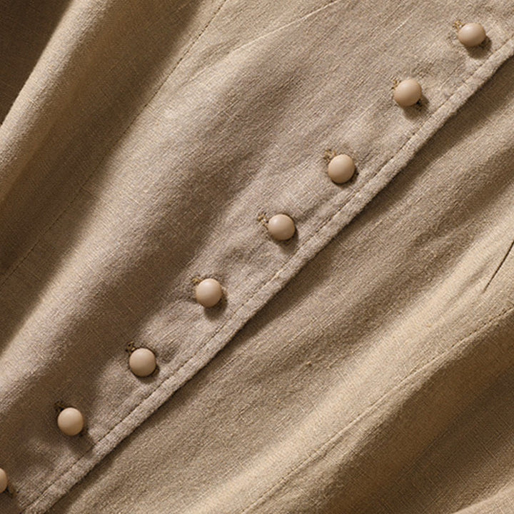 Chaqueta de algodón y lino con cuello alto y manga larga para mujer de Buddha Stones con bolsillos - image 27