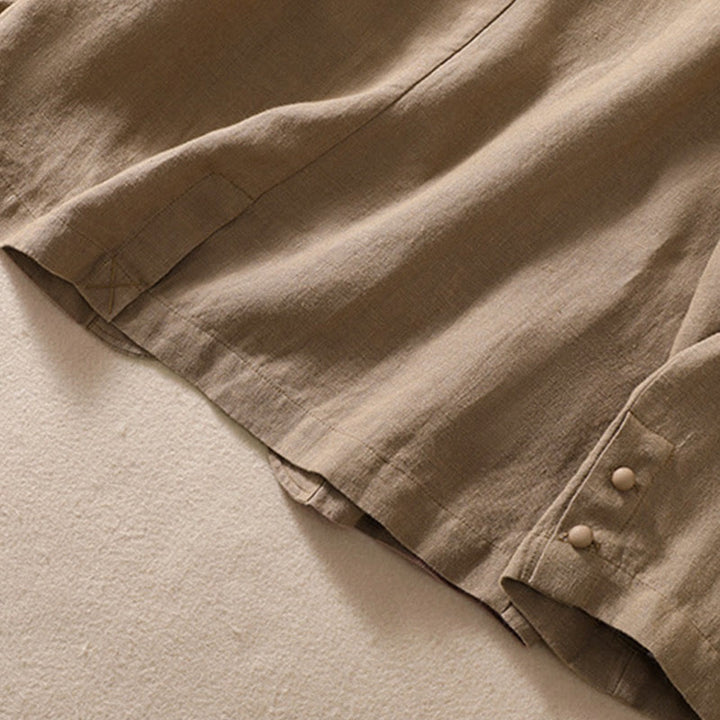 Chaqueta de algodón y lino con cuello alto y manga larga para mujer de Buddha Stones con bolsillos - image 24