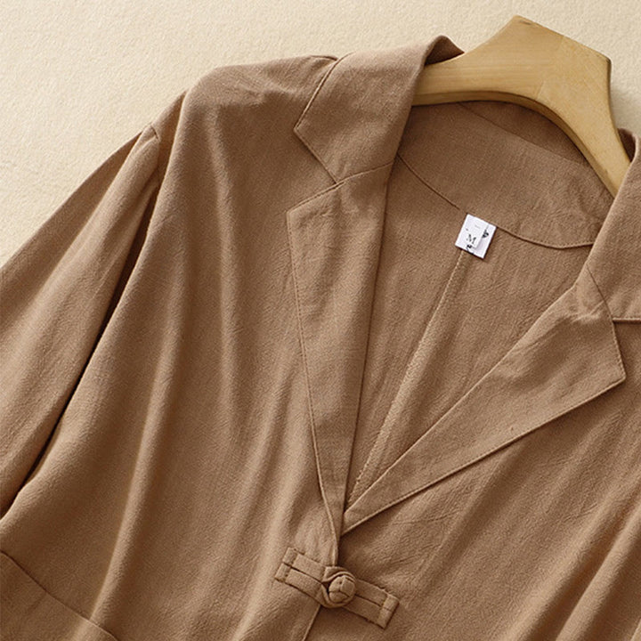 Chaqueta de manga larga con botones de rana y bolsillos para mujer de Buddha Stones en algodón y lino - image 1