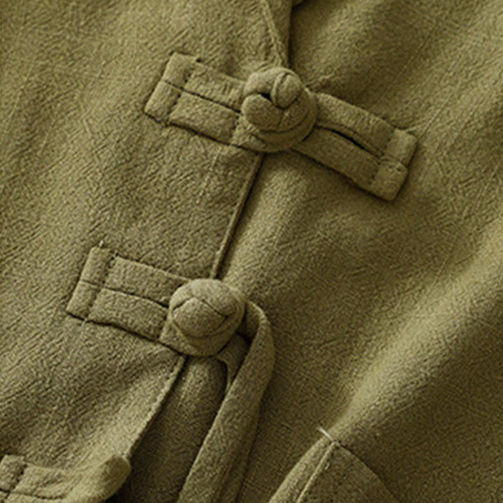 Chaqueta de manga larga con botones de rana y bolsillos para mujer de Buddha Stones en algodón y lino - image 9