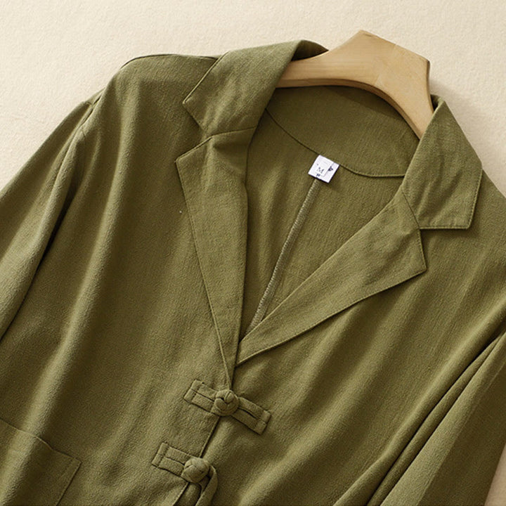 Chaqueta de manga larga con botones de rana y bolsillos para mujer de Buddha Stones en algodón y lino - image 6