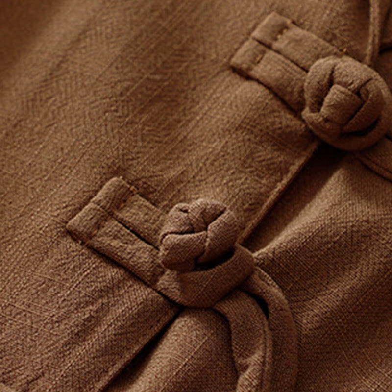 Chaqueta de manga larga con botones de rana y bolsillos para mujer de Buddha Stones en algodón y lino - image 31