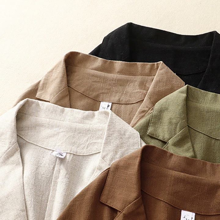 Chaqueta de manga larga con botones de rana y bolsillos para mujer de Buddha Stones en algodón y lino - image 33