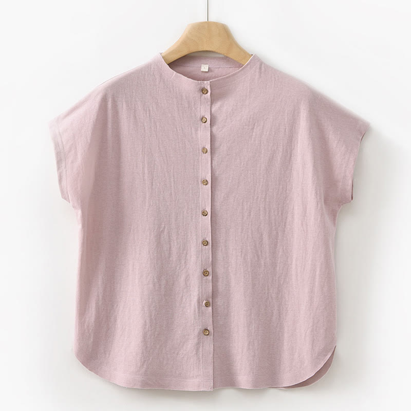 Conjunto de dos piezas de camisa de manga corta con botones y falda con bolsillos de algodón para meditación de mujer con Buddha Stones - Camisa rosa claro - US8-10，UK/AU12-14，EU40-42 (2XL) - image 9