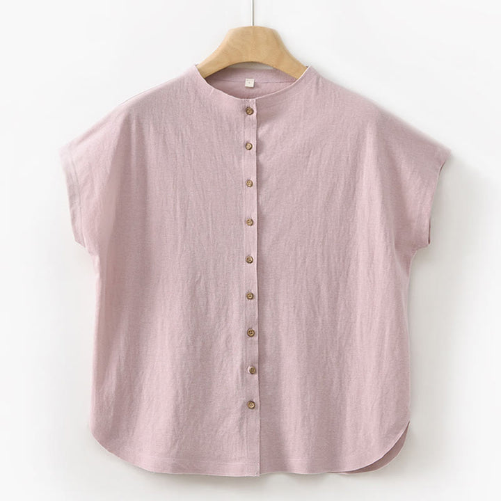 Conjunto de dos piezas de camisa de manga corta con botones y falda con bolsillos de algodón para meditación de mujer con Buddha Stones - Camisa rosa claro - US8-10，UK/AU12-14，EU40-42 (2XL) - image 9