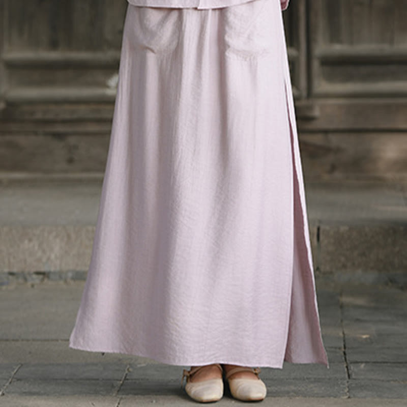 Conjunto de dos piezas de camisa de manga corta con botones y falda con bolsillos de algodón para meditación de mujer con Buddha Stones - Falda marrón rosado - US8-10，UK/AU12-14，EU40-42 (2XL) - image 10