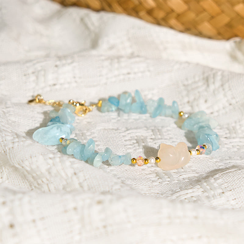 Pulsera curativa con Buddha Stones, aguamarina irregular natural y bonito gato - image 4