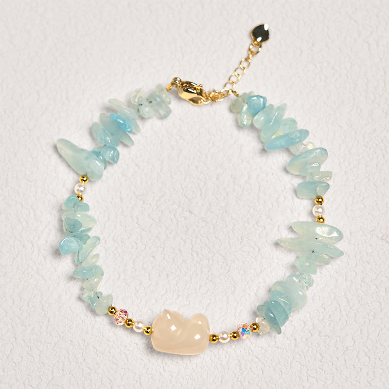 Pulsera curativa con Buddha Stones, aguamarina irregular natural y bonito gato - image 2