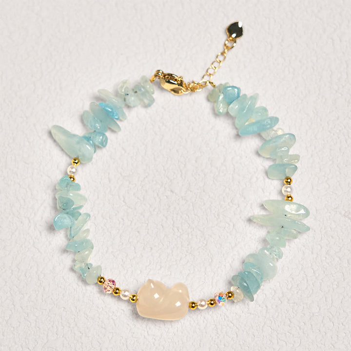 Pulsera curativa con Buddha Stones, aguamarina irregular natural y bonito gato - image 2