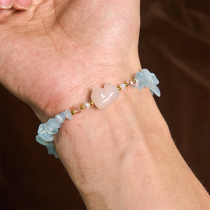Pulsera curativa con Buddha Stones, aguamarina irregular natural y bonito gato - image 5