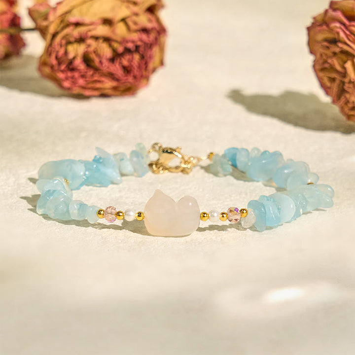 Pulsera curativa con Buddha Stones, aguamarina irregular natural y bonito gato - image 3