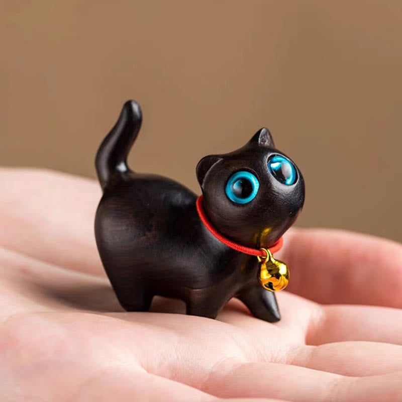 Buddha Stones de sándalo verde, hoja pequeña de sándalo rojo, animales lindos de gato, decoración relajante de paz - Lindo gato de madera de ébano - image 27