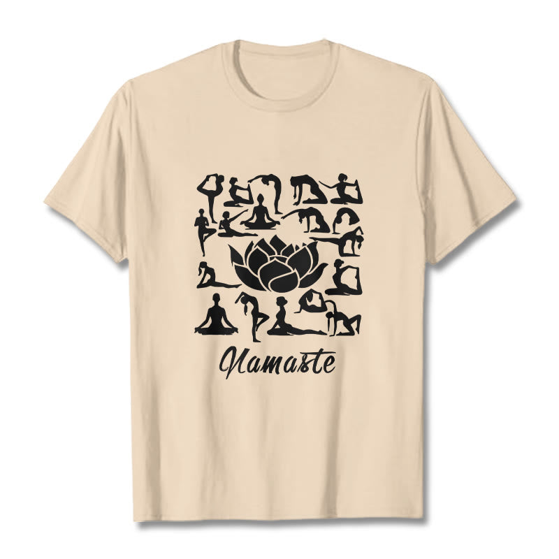 Camiseta informal con estampado de flores de loto y Buddha Stones, con diversas posturas de yoga - Sopa de mariscos - 2XL - image 11