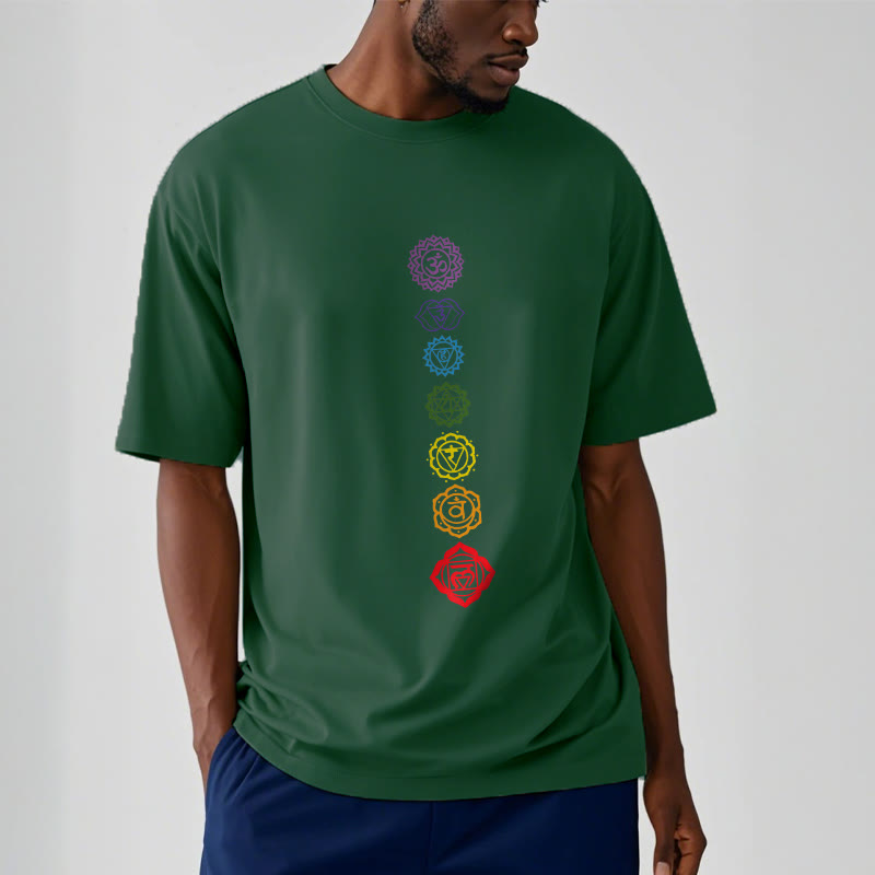 Camiseta informal con diseño de Om Mani Padme Hum y círculos coloridos de Buddha Stones - image 12