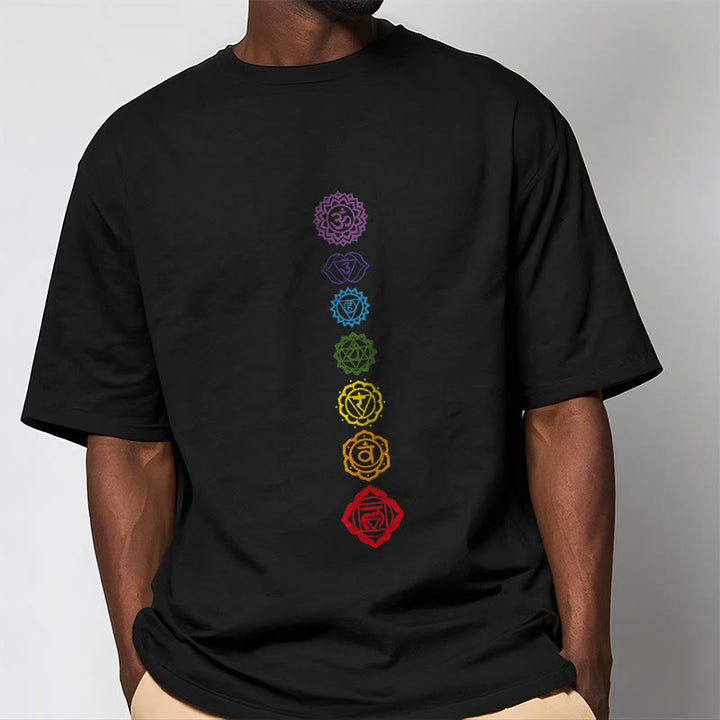 Camiseta informal con diseño de Om Mani Padme Hum y círculos coloridos de Buddha Stones - image 6