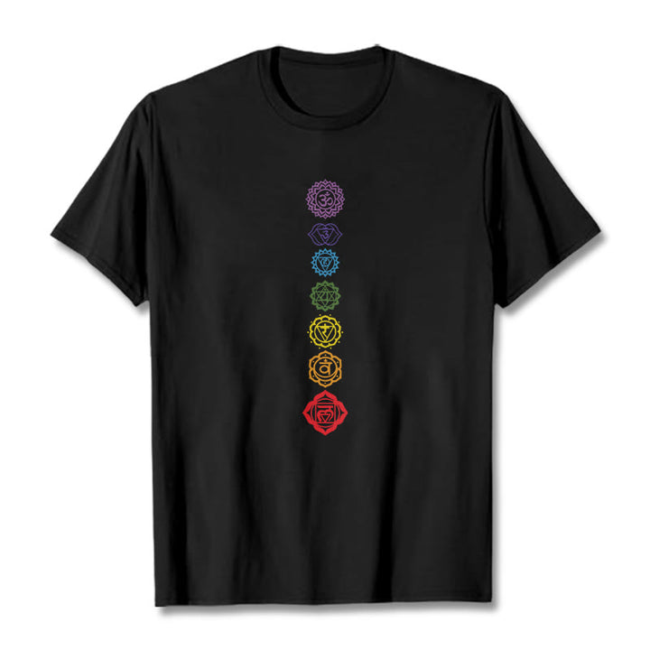 Camiseta informal con diseño de Om Mani Padme Hum y círculos coloridos de Buddha Stones - Negro - 2XL - image 5
