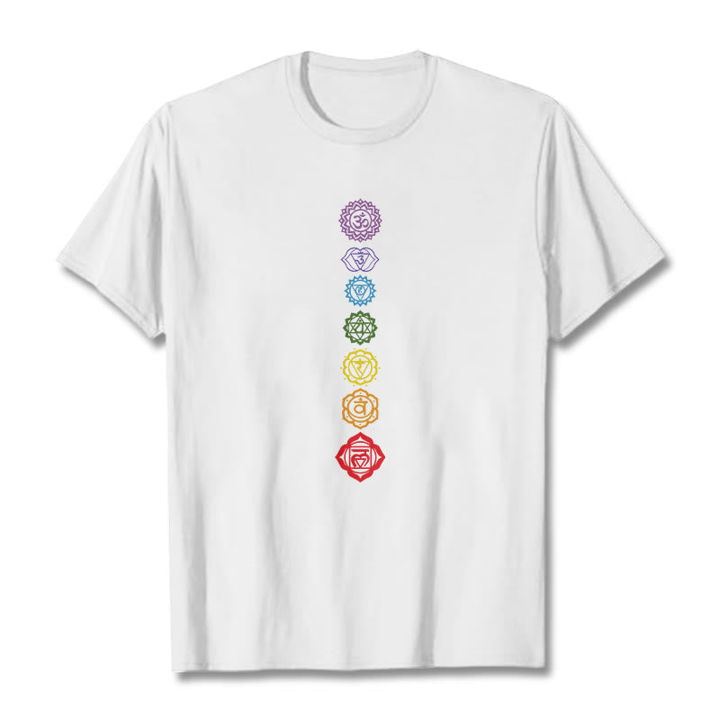 Camiseta informal con diseño de Om Mani Padme Hum y círculos coloridos de Buddha Stones - Blanco - 2XL - image 1