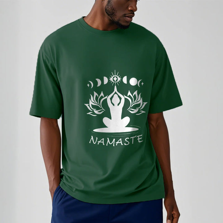 Camiseta informal con figura meditativa de Buddha Stones , con estampado de loto, luna y ojo - image 13