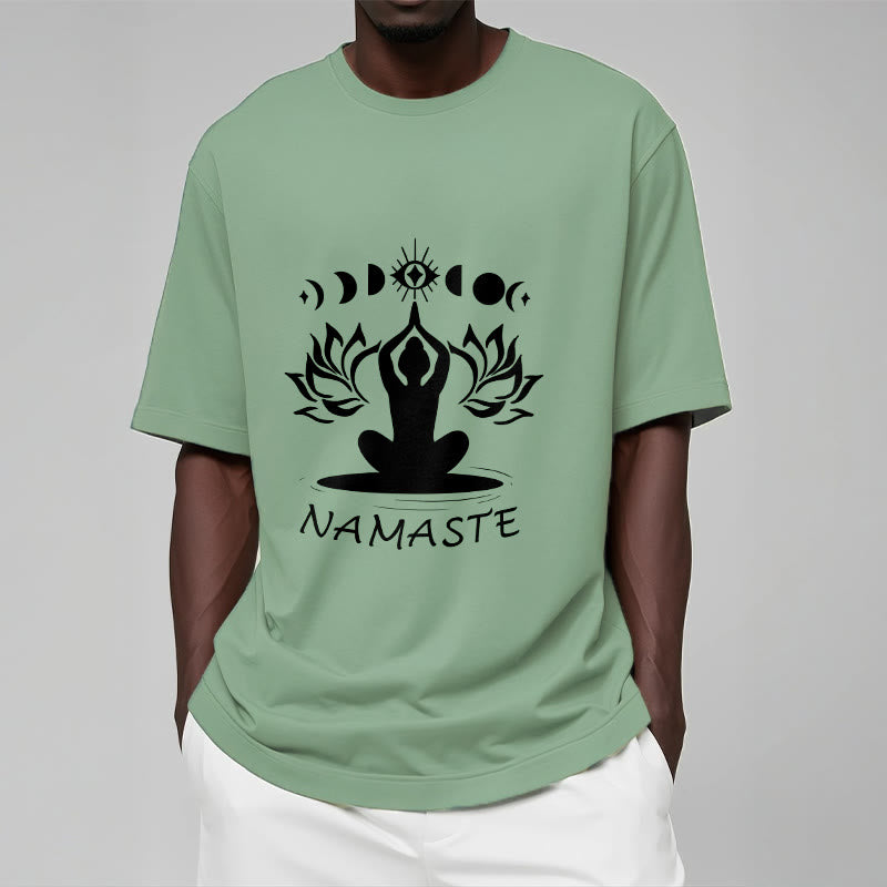 Camiseta informal con figura meditativa de Buddha Stones , con estampado de loto, luna y ojo - image 17