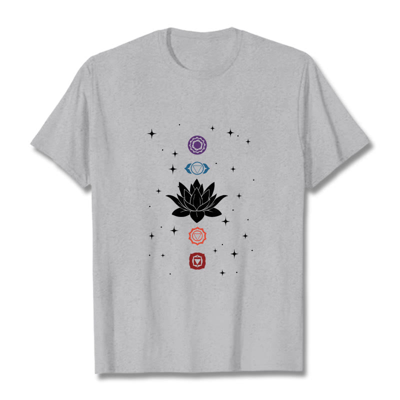 Camiseta informal con estampado de chakras y flor de loto con Buddha Stones - Gris claro - 2XL - image 20
