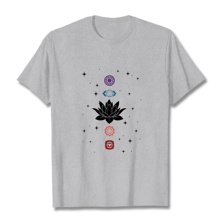Camiseta informal con estampado de chakras y flor de loto con Buddha Stones - Gris claro - 2XL - image 20