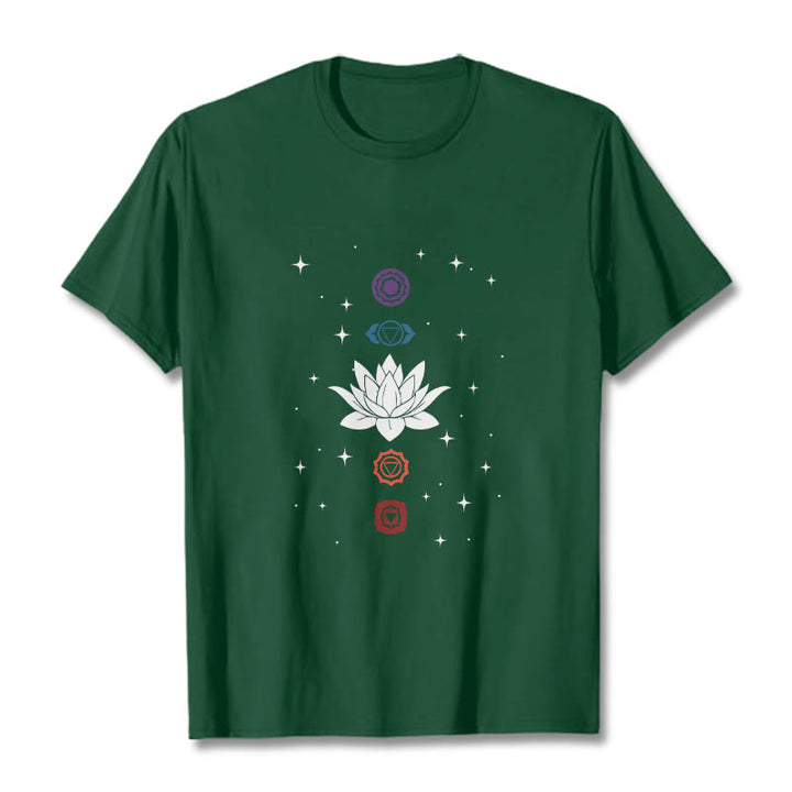 Camiseta informal con estampado de chakras y flor de loto con Buddha Stones - Verde bosque - 2XL - image 11