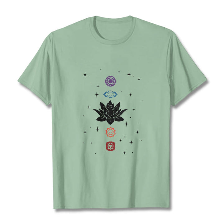 Camiseta informal con estampado de chakras y flor de loto con Buddha Stones - Verde pálido - 2XL - image 15