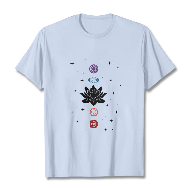 Camiseta informal con estampado de chakras y flor de loto con Buddha Stones - Cian claro - 2XL - image 19