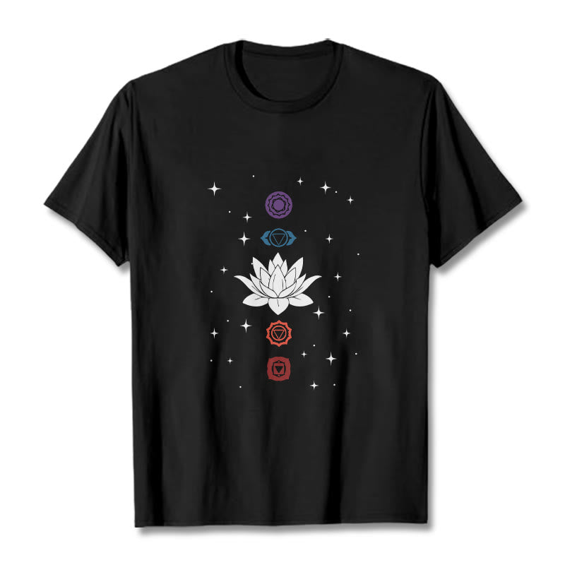 Camiseta informal con estampado de chakras y flor de loto con Buddha Stones - Negro - 2XL - image 1