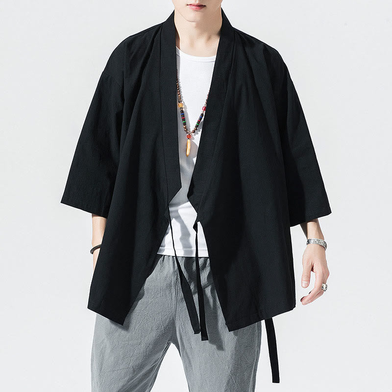 Traje Tang con Buddha Stones, chaqueta abierta frontal, kimono de algodón y lino para hombre con mangas tres cuartos - image 10