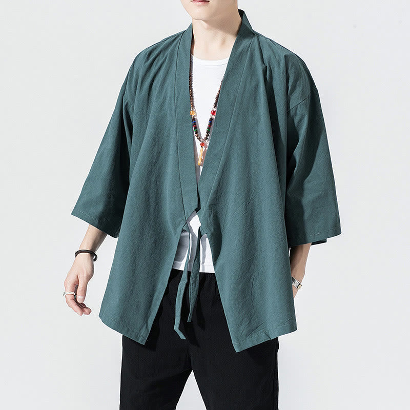 Traje Tang con Buddha Stones, chaqueta abierta frontal, kimono de algodón y lino para hombre con mangas tres cuartos - image 1