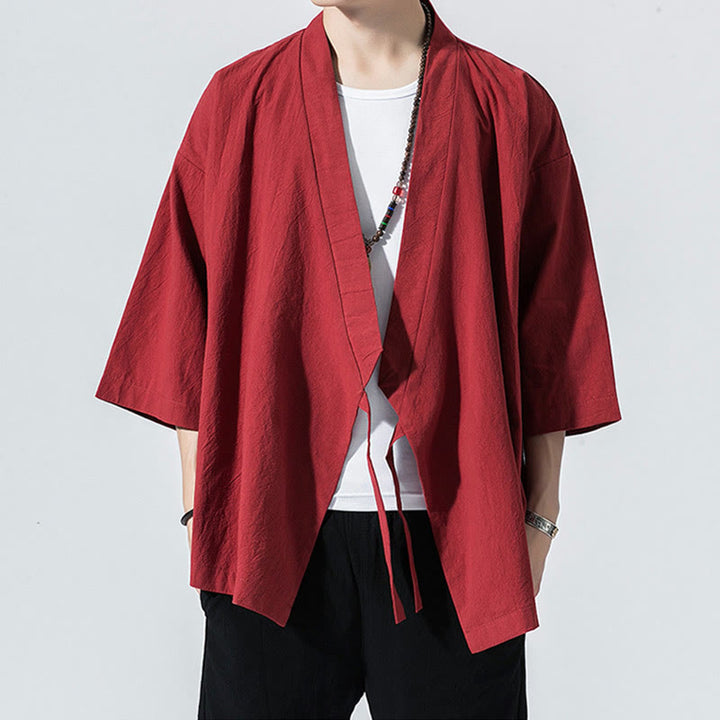 Traje Tang con Buddha Stones, chaqueta abierta frontal, kimono de algodón y lino para hombre con mangas tres cuartos - image 4