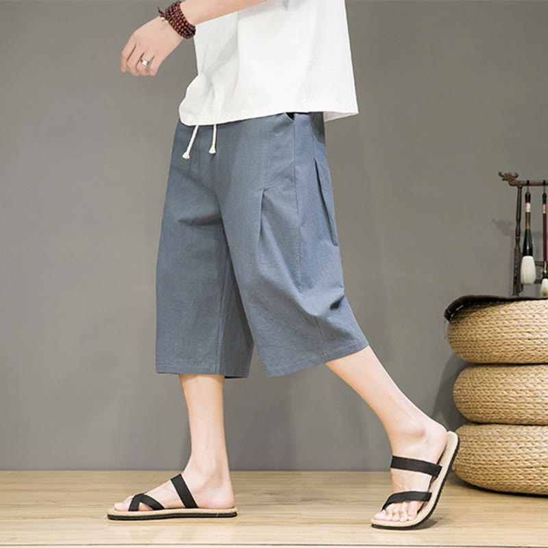 Pantalones Buddha Stones de lino y algodón para hombre, informales, de verano, con cordón ajustable, de color liso, con bolsillos - Gris pizarra - US/UK/AU46, EU56 (5XL) - image 0