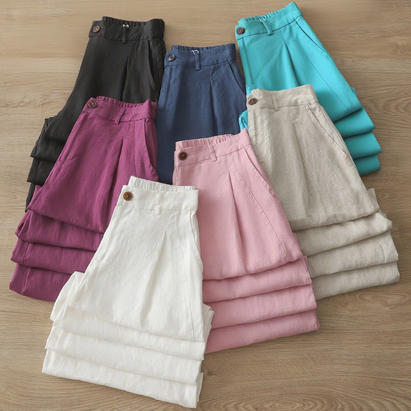 Pantalones anchos de algodón para mujer, estilo retro, informales, con bolsillos y cremallera, de Buddha Stones - image 38