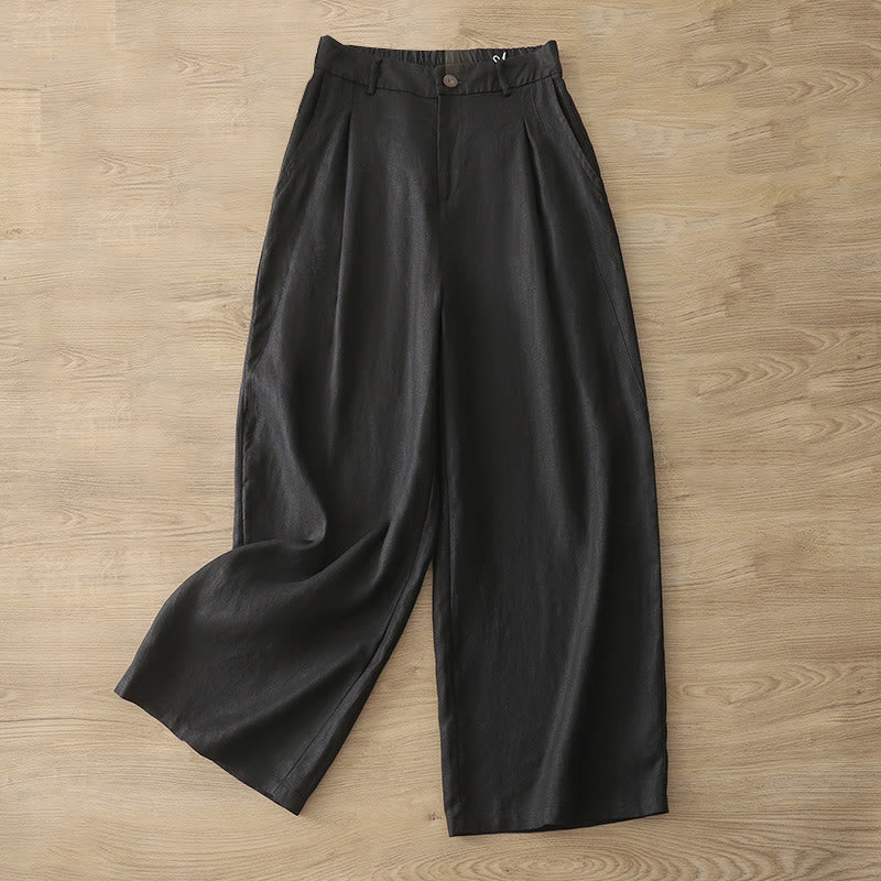 Pantalones anchos de algodón para mujer, estilo retro, informales, con bolsillos y cremallera, de Buddha Stones