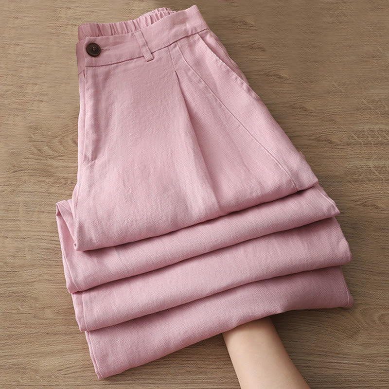 Pantalones anchos de algodón para mujer, estilo retro, informales, con bolsillos y cremallera, de Buddha Stones