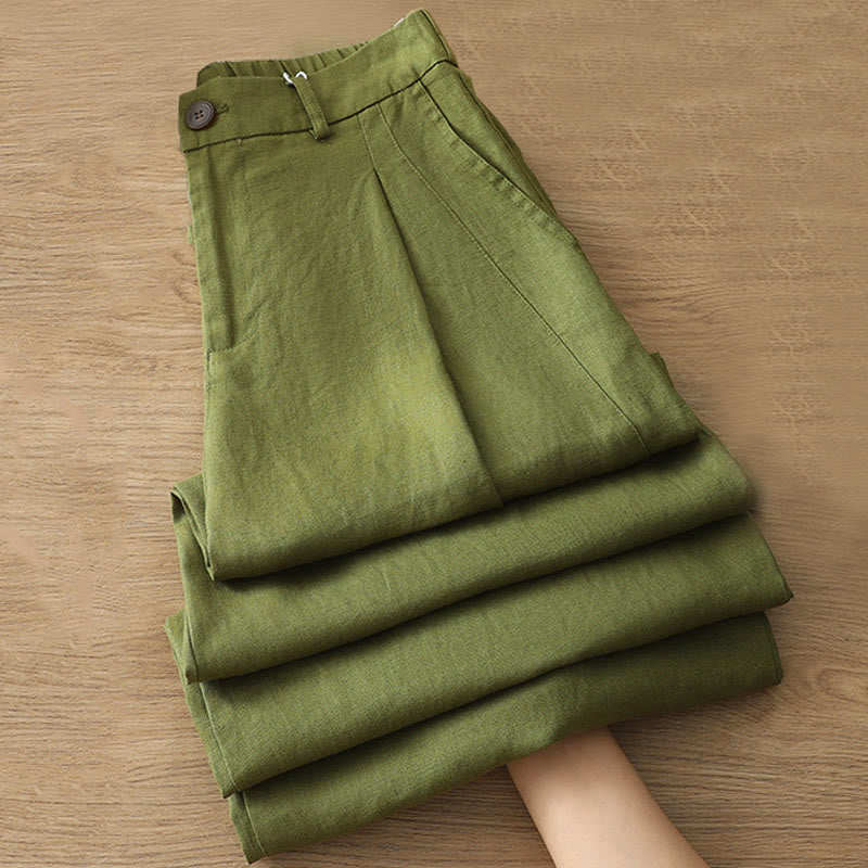 Pantalones anchos de algodón para mujer, estilo retro, informales, con bolsillos y cremallera, de Buddha Stones