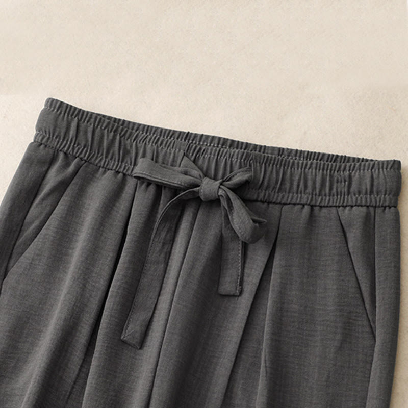 Pantalones anchos de algodón con diseño texturizado y cordones de Buddha Stones para mujer, informales, de verano, con bolsillos - image 13