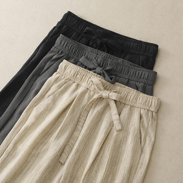 Pantalones anchos de algodón con diseño texturizado y cordones de Buddha Stones para mujer, informales, de verano, con bolsillos - image 18