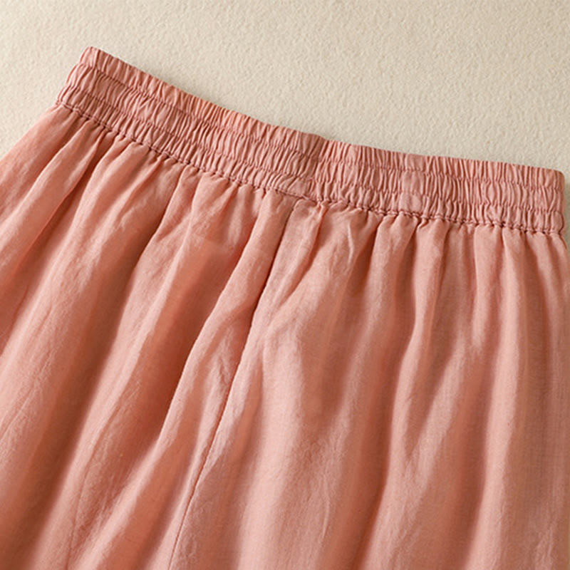 Pantalones anchos de algodón con cordón y bordado Buddha Stones Commute para mujer con bolsillos